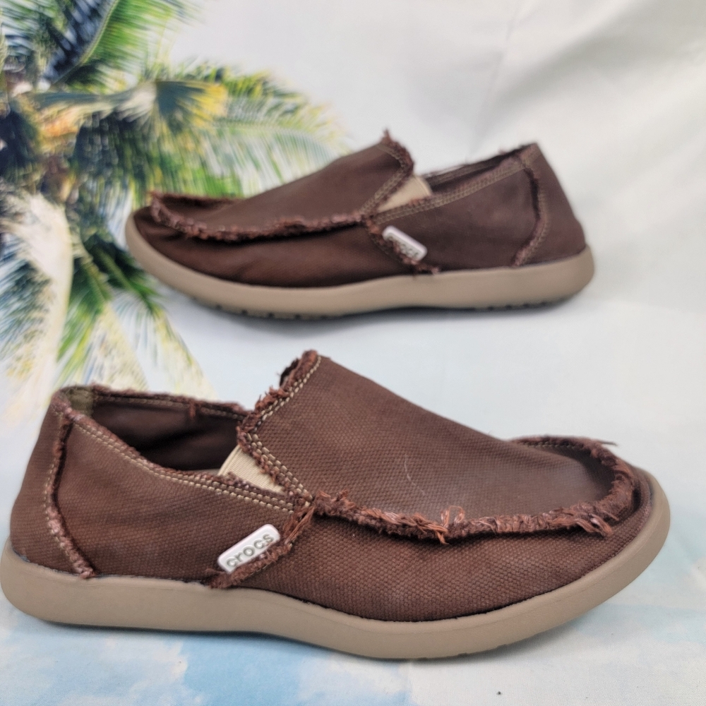 Crocs Santa Cruz Slip On Canvas Loafers Espresso Brown Men’s Size 9